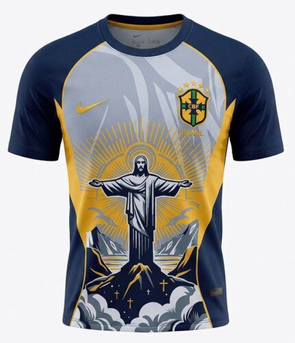 Camisa Brasil 2026/27 Cristo Redentor - Torcedor Masculina - Amarela - Preta - Cinza