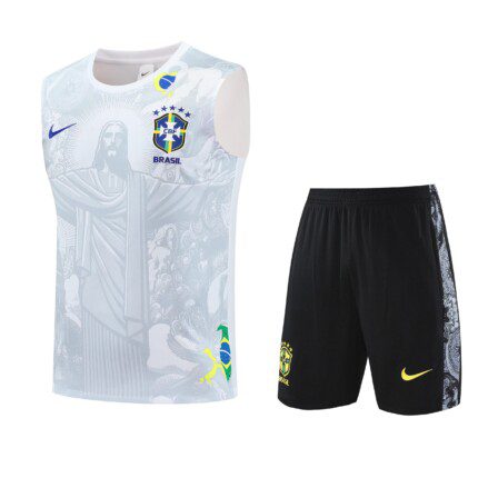 Kit Brasil 2026/27 Regata e Shorts de Treino - Cristo Redentor - Branca - Preta