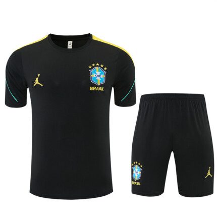 Kit Brasil 2026/27 Camisa e Shorts de Treino Jordan - Preta - Amarela