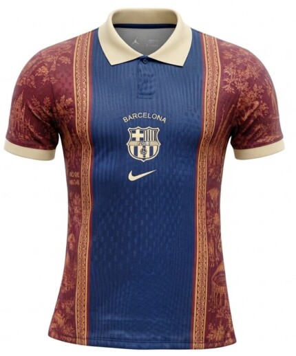 Camisa FC Barcelona 2026/27 Air Dior Polo - Jogador Masculina - Azul - Bege - Vinho