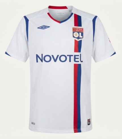 Camisa Olympique Lyonnais (Lyon) 2008/09 Home I - Retrô Masculina - Branca - Vermelha - Azul