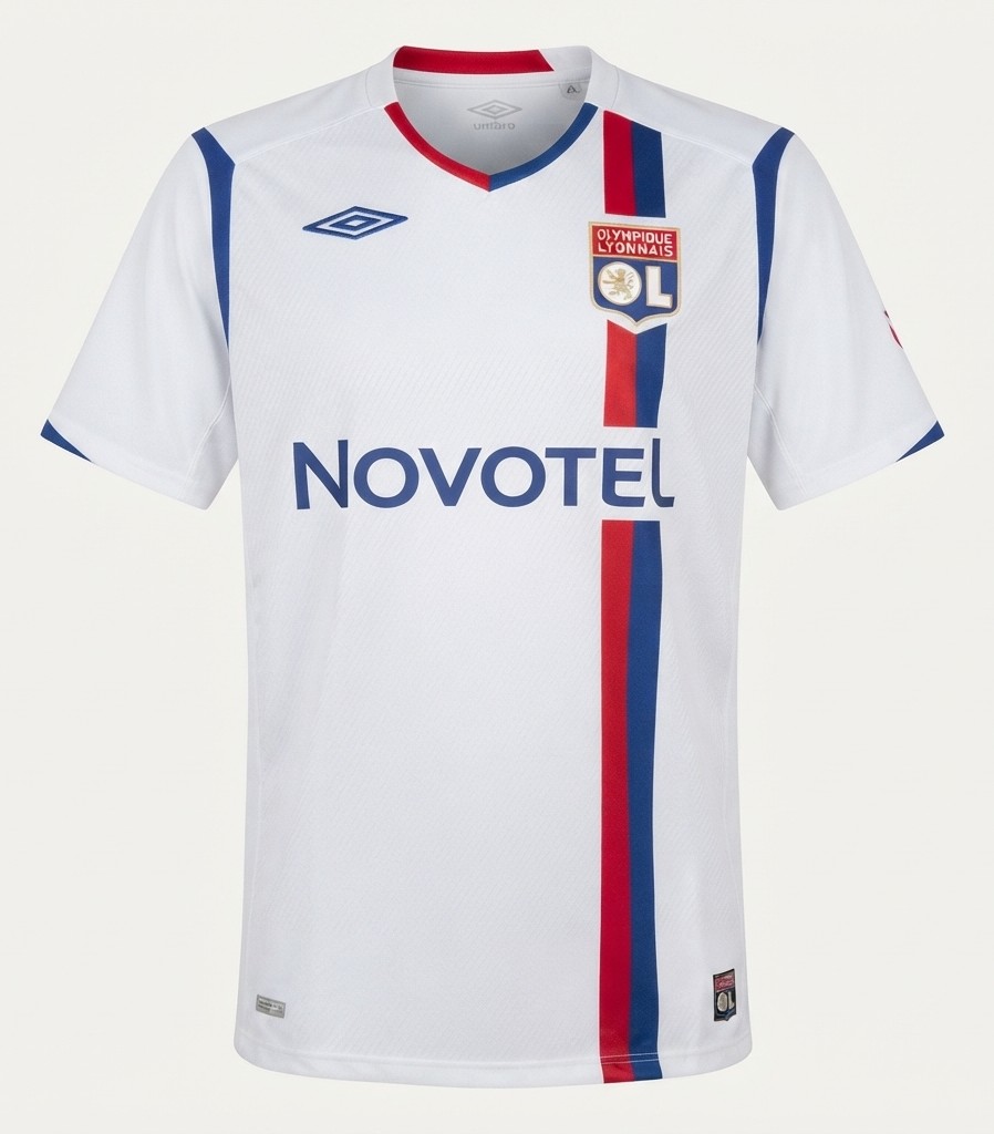 Camisa_Olympique_Lyonnais_(Lyon)_200809_Retrô_Masculina_Home_I_Branca_Vermelha_Azul