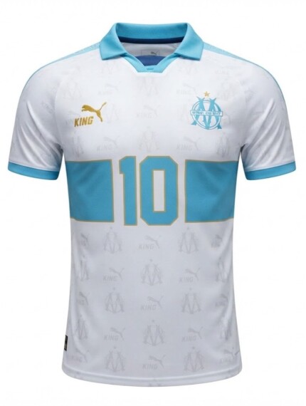 Camisa Olympique de Marseille 2026/27 Retrô King #10 Polo - Jogador Masculina - Azul - Branca