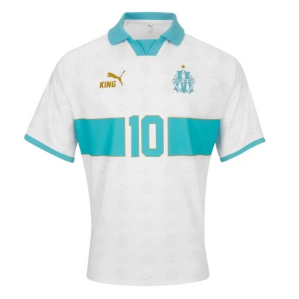 Camisa Olympique de Marseille 2026/27 Retrô King #10 Polo - Torcedor Masculina - Azul - Branca