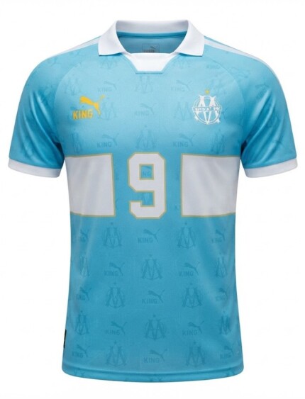 Camisa Olympique de Marseille 2026/27 Retrô King #9 Polo - Jogador Masculina - Azul - Branca
