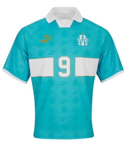 Camisa Olympique de Marseille 2026/27 Retrô King #9 Polo - Torcedor Masculina - Azul - Branca