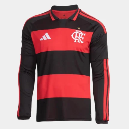 Camisa Flamengo 2026/27 - Manga Longa - Torcedor Masculina - Vermelha Preta (Rubro-Negra)