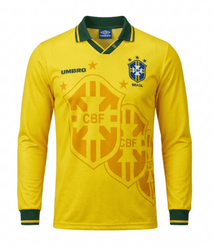Camisa Brasil 1994 Manga Longa - Retrô Masculina - Amarela - Verde