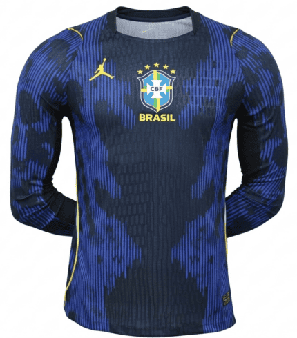 Camisa Brasil 2026/27 Manga Longa Jordan - Jogador Masculina - Azul - Preta