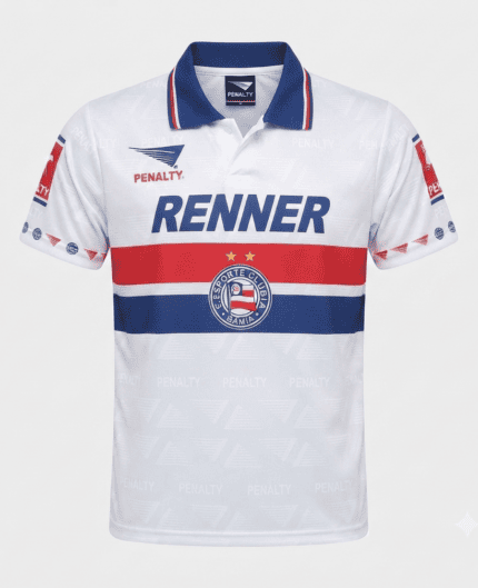 Camisa Bahia 1996/97 Renner - Retrô Masculina - Branca - Azul - Vermelha