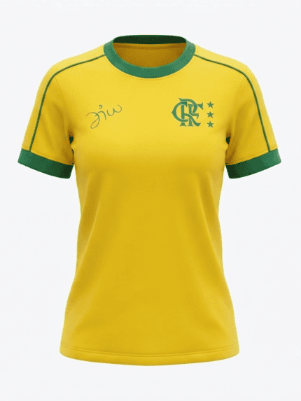 Camisa Flamengo Zico Edição Brasil Destino - Torcedor Feminina - Amarela Verde