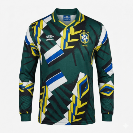 Camisa Brasil 1994 Manga Longa Goleiro - Retrô Masculina - Amarela - Verde - Branca