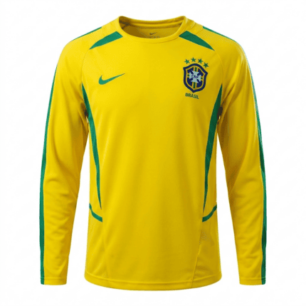 Camisa Brasil 2002 Manga Longa - Retrô Masculina - Amarela - Verde
