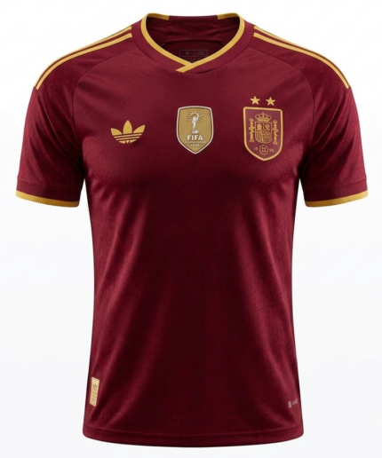 Camisa Espanha 2026/27 Patch Campeão Copa Do Mundo - Jogador Masculina - Vermelha Bordô Amarela