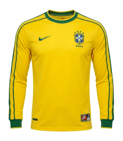 Camisa Brasil 1998 Manga Longa - Retrô Masculina - Amarela - Verde