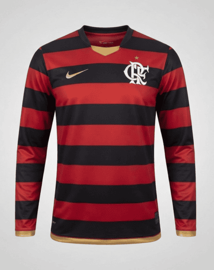 Camisa Flamengo 2009 Nike - Manga Longa - Retrô Masculina - Vermelha Preta (Rubro-Negra)