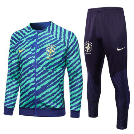 Conjunto Brasil 2022 Jaqueta e Calça de Treino - Retrô - Azul - Verde