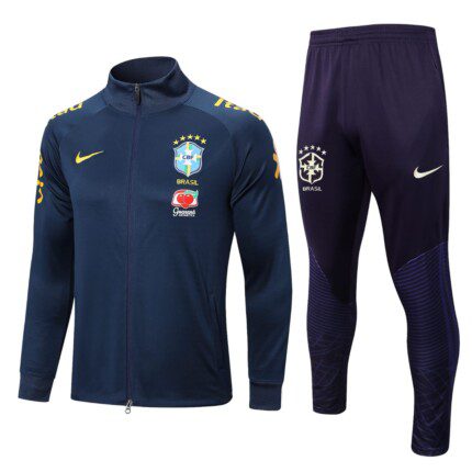 Conjunto Brasil 2022 Jaqueta e Calça de Treino - Retrô - Azul Marinho - Preto
