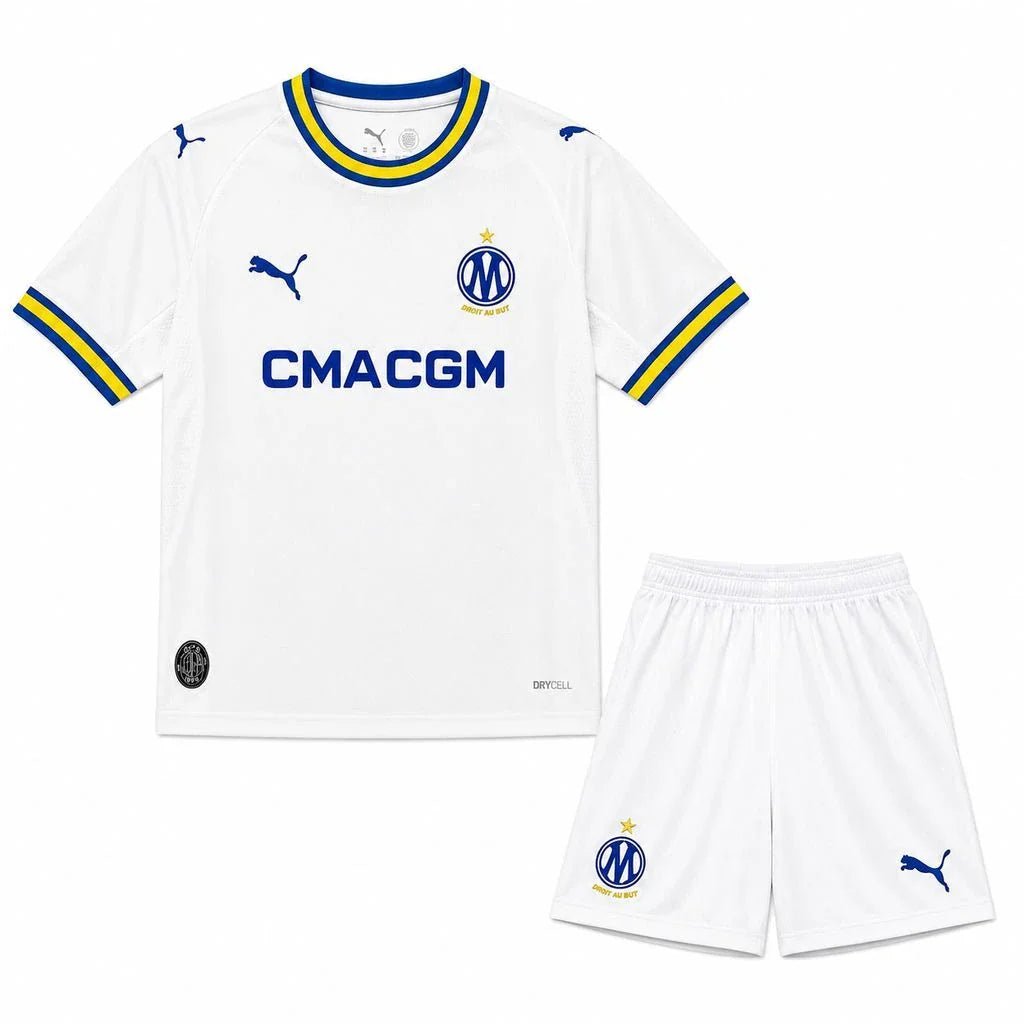 Kit_Infantil_Olympique_de_Marseille_202627_Home_Branco_Azul_Amarelo