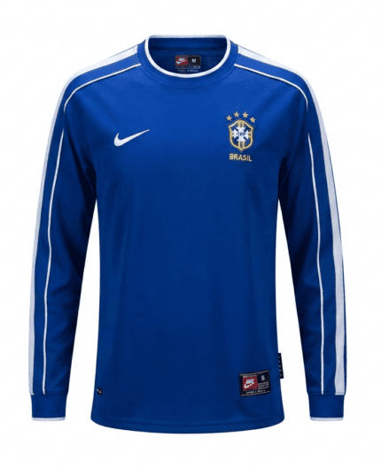 Camisa Brasil 1998 Manga Longa - Retrô Masculina - Azul