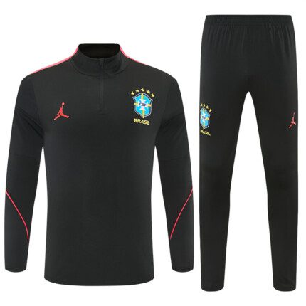 Conjunto Brasil 2026/27 Blusão e Calça de Treino Jordan - Vermelho - Preto