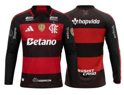 Camisa Flamengo 2026/27 Patch Campeão Libertadores - Patrocínios - Manga Longa - Jogador Masculina - Vermelha Preta (Rubro-Negra)