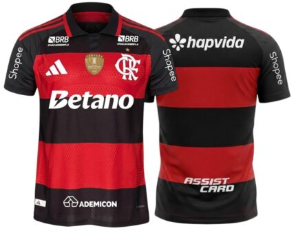 Camisa Flamengo 2026/27 Patch Campeão Libertadores - Patrocínios - Jogador Masculina - Vermelha Preta (Rubro-Negra)