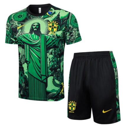 Kit Brasil 2026/27 Camisa e Shorts de Treino Cristo Redentor - Verde - Preta