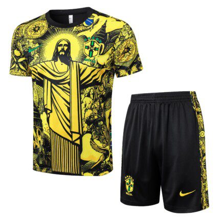 Kit Brasil 2026/27 Camisa e Shorts de Treino - Cristo Redentor - Dourada - Preta