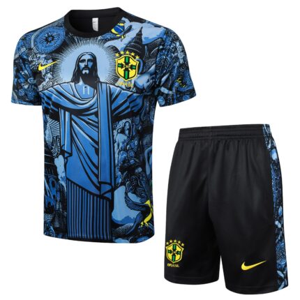 Kit Brasil 2026/27 Camisa e Shorts de Treino Cristo Redentor - Azul - Preta