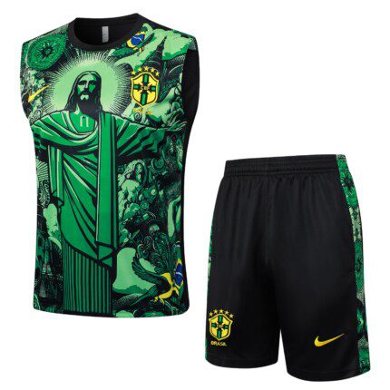 Kit Brasil 2026/27 Regata e Shorts de Treino - Cristo Redentor - Verde - Preta