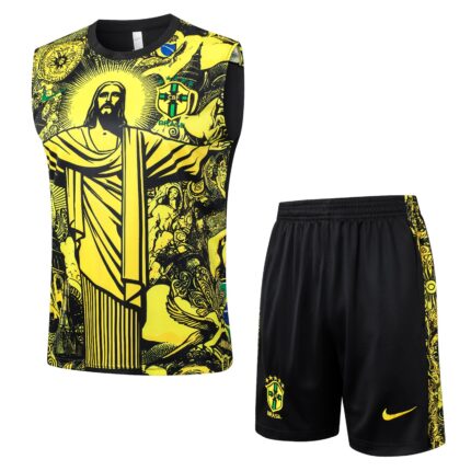 Kit Brasil 2026/27 Regata e Shorts de Treino - Cristo Redentor - Dourada - Preta