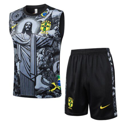 Kit Brasil 2026/27 Regata e Shorts de Treino Cristo Redentor- Cinza - Preta