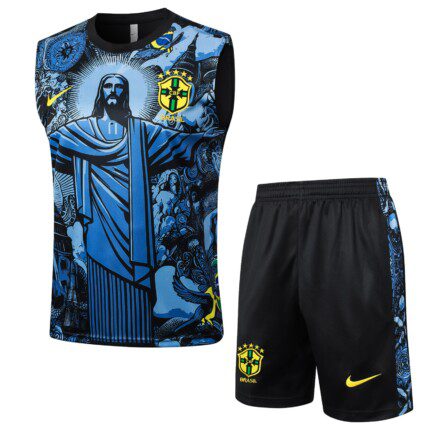 Kit Brasil 2026/27 Regata e Shorts de Treino Cristo Redentor - Azul - Preta