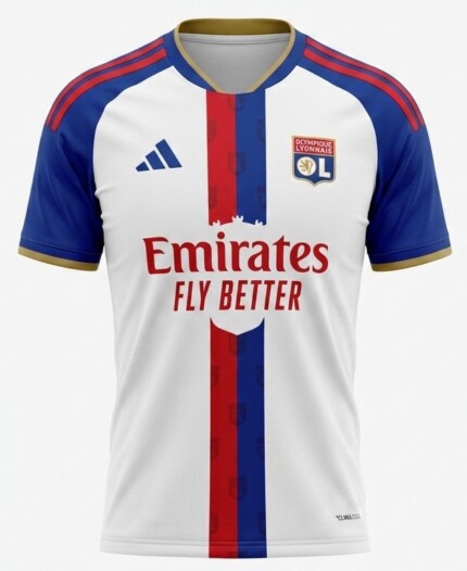Camisa Olympique Lyonnais (Lyon) 2026/27 - Torcedor Masculina - Branca Vermelha Azul