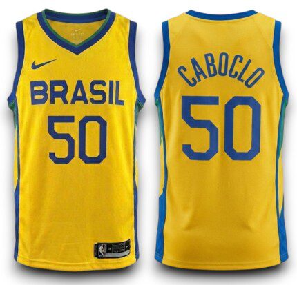 Regata Basquete Brasil 2024/25 Caboclo #50 - Torcedor Masculina - Amarela - Azul