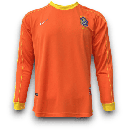 Camisa Brasil 1998 Manga Longa Goleiro - Retrô Masculina - Amarela - Laranja