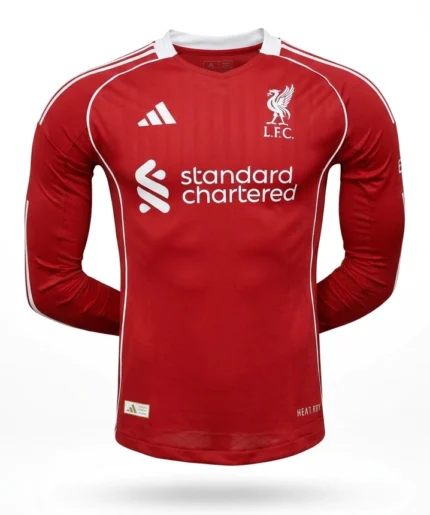Camisa Liverpool 2025/26 Manga Longa - Jogador Masculina - Vermelha - Branca