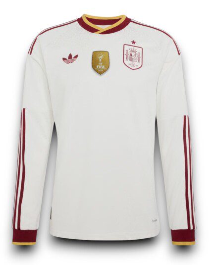 Camisa Espanha 2026/27 - Patch Campeão Copa do Mundo - Manga Longa - Torcedor Masculina - Branca - Vermelha