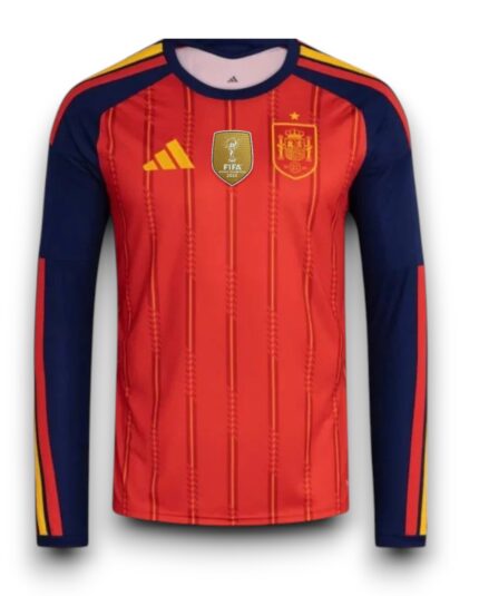 Camisa Espanha 2026/27 - Patch Campeão Copa do Mundo - Manga Longa - Torcedor Masculina - Vermelha - Azul
