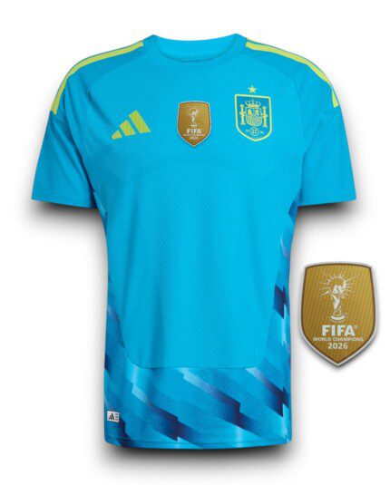Camisa Espanha 2026/27 Goleiro - Patch Campeão Copa do Mundo - Torcedor Masculina - Azul