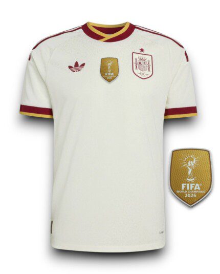 Camisa Espanha 2026/27 - Patch Campeão Copa do Mundo - Torcedor Masculina - Branca - Vermelha