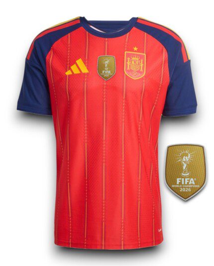 Camisa Espanha 2026/27 - Patch Campeão Copa do Mundo - Torcedor Masculina - Azul - Vermelha