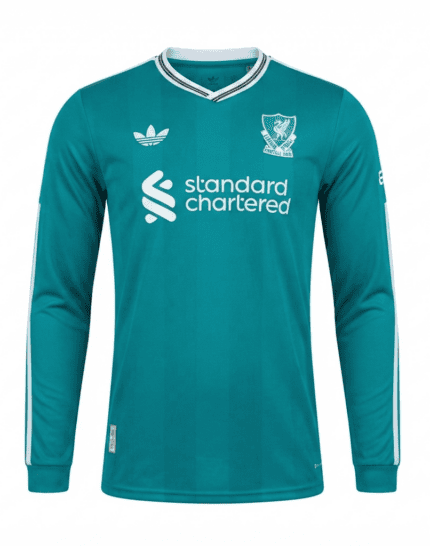 Camisa Liverpool 2025/26 III Manga Longa - Jogador Masculina - Verde - Branca