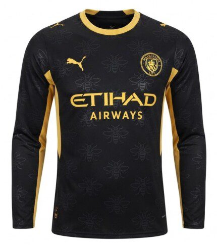 Camisa Manchester City 2026/27 Manga Longa - Jogador Masculina - Preta - Amarela