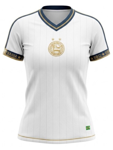 Camisa Bahia 2026/27 Sócio - Torcedor Feminina - Branca - Azul - Dourada