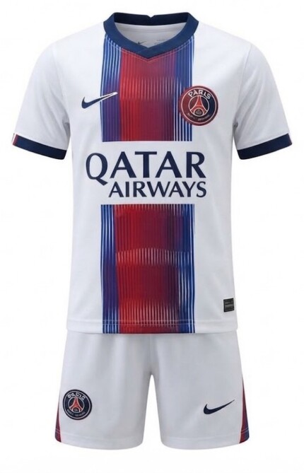 Kit Infantil Paris Saint Germain (PSG) 2026/27Away II - Branca - Azul - Vermelha