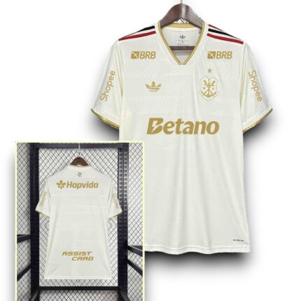 Camisa Flamengo 2025/26 Originals (Patrocínios) - Torcedor Masculina - Branca Bege Dourada
